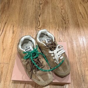New Balance Brown Suede Sneakers with Green Accents